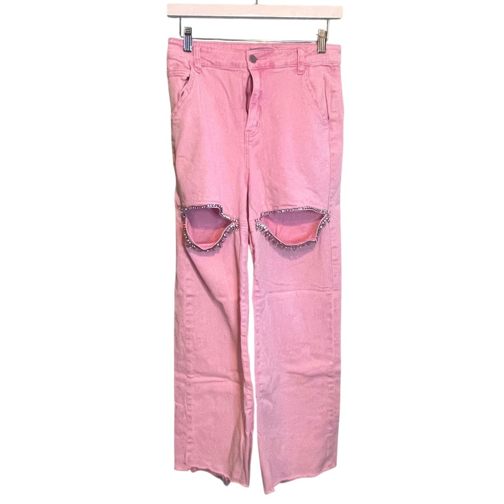 Blue b. Womens Y2k Casual Chic Streetwear Preppy Straight Leg Jeans Pink Small
